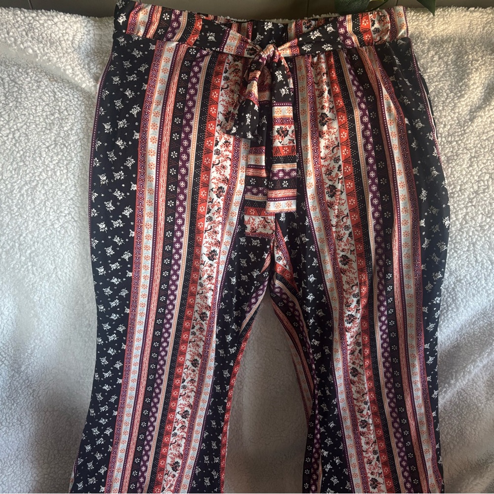 Eye Candy Multicolor Striped Floral Flare Pants